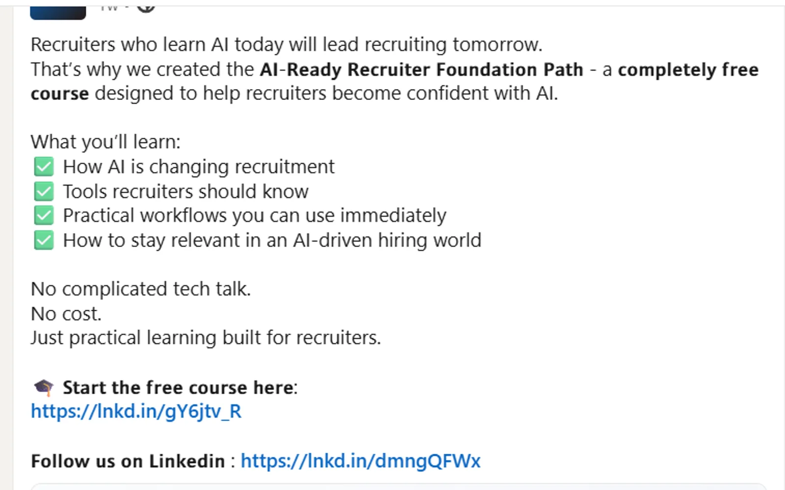Work proof: Promotion activity for a course on Linkedin