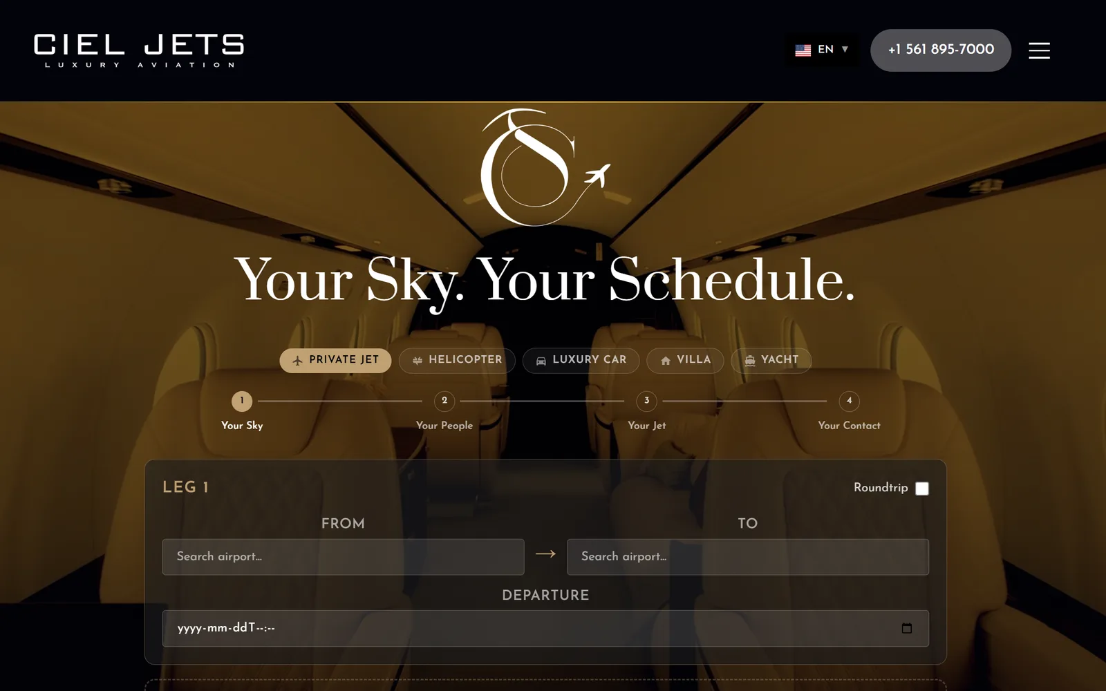 Ciel Jets — Private Jet Booking Landing Page portfolio cover