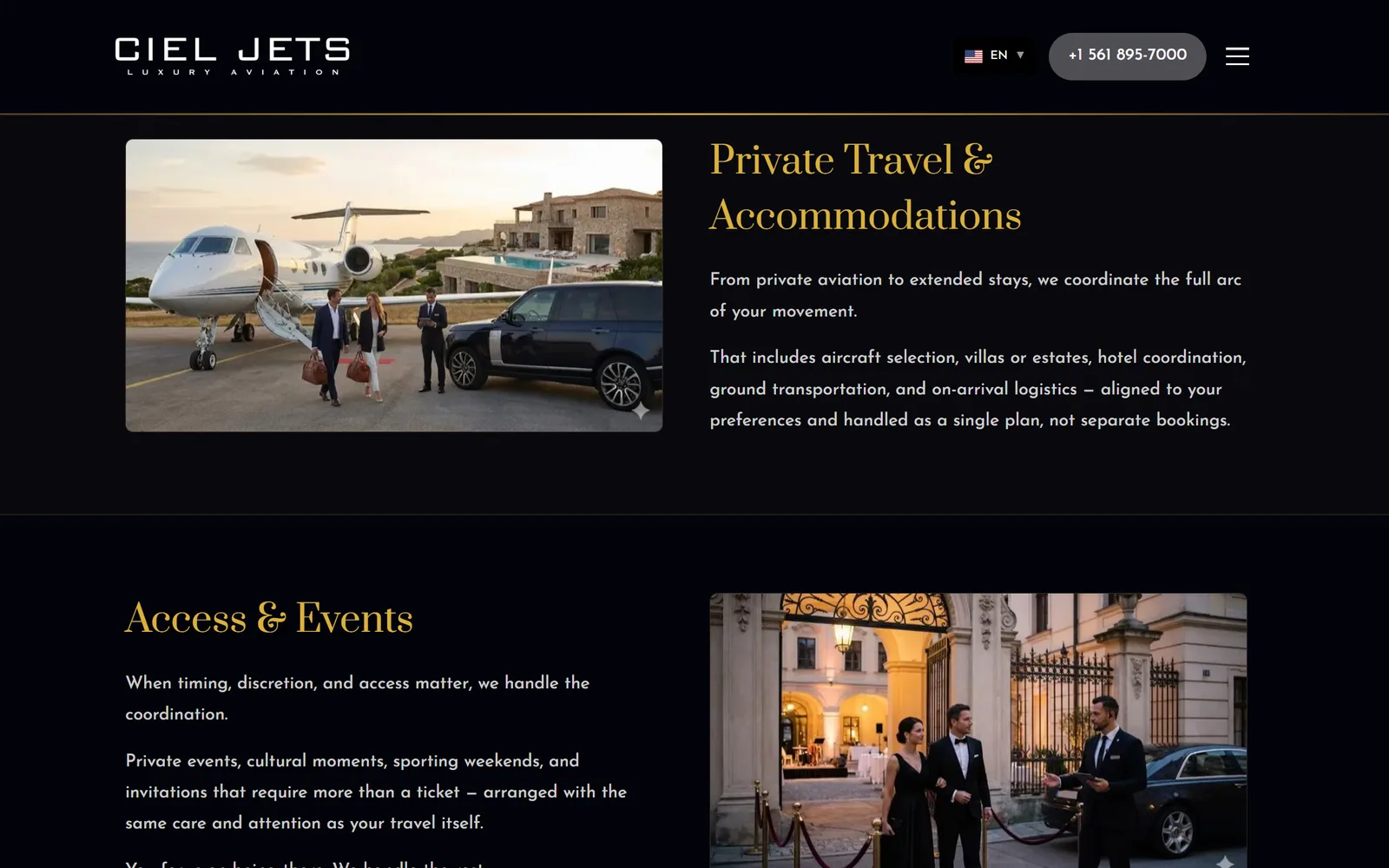 Ciel Jets — Elite Concierge Services Landing Page portfolio cover